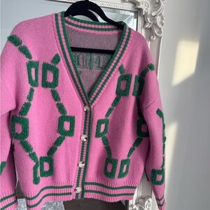 Pink and Green Geometric Pattern Sweater